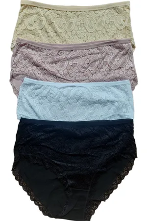 Merkloos Dames - Ondergoed - Slips - 95% Katoen - 4 Stuks - Met Kant - Normale Taille - Kleur - , Champagne, Wit, Zwart