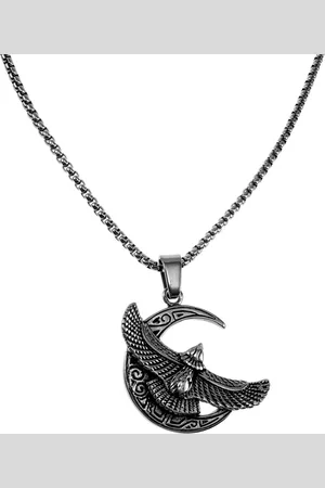esde2 60cm x 3mm Jasseron-Ketting + 49mm Havik Arend Hanger Unisex - Gepolijst RVS - Halve Maan Hanger met Adelaar Dames - Heren