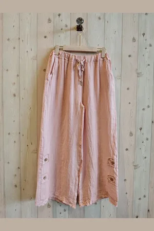 Puro Lino Linnen broek met elastische talie en zijzakken - knoppen op de pijpen - BABY - maat 42