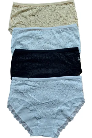 Merkloos Dames - Ondergoed - Slips - 95% Katoen - 4 Stuks - Met Kant - Normale Taille - Kleur - , Zwart, Geel,