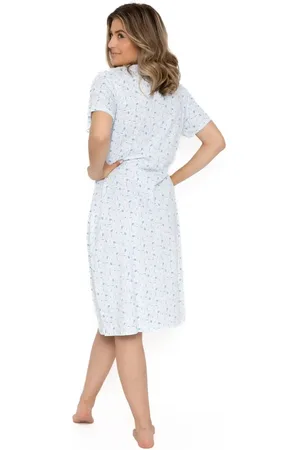 Cocodream Cocodream dames nachthemd katoen - Lange nachtjapon korte mouw - knoopsluiting nachtmode dames - L