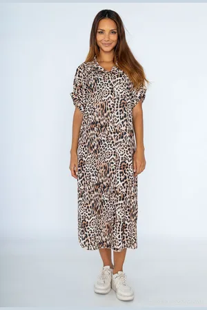 Merkloos Long shirt dress - leopard print jurk - lang kleed - jurk met knoopjes