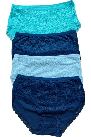 Merkloos Dames - Ondergoed - Slips - 95% Katoen - 4 Stuks - Met Kant - Normale Taille - Kleur - Wit, , Mintgroen,
