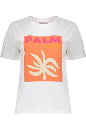 Geisha T-shirt Basic T Shirt Met Palm Graphic 52413 41 000010 Off White/orange Dames