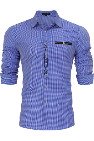 Merkloos Traditioneel overhemd slim fit heren geruit overhemd casual overhemd overhemd met lange mouwen geborduurd katoen - voor Oktoberfest, carnaval, zaken, vrije tijd L