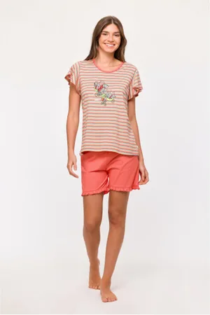 Woody Pyjama meisjes/dames - gestreept - lieveheersbeestje - 251-10-PSG-S/904 - maat S