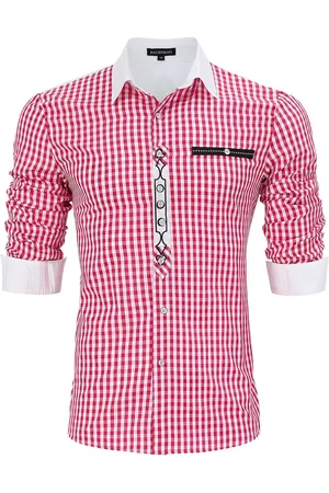 Merkloos Traditioneel overhemd slim fit heren geruit overhemd casual overhemd overhemd met lange mouwen geborduurd katoen - voor Oktoberfest, carnaval, zaken, vrije tijd S
