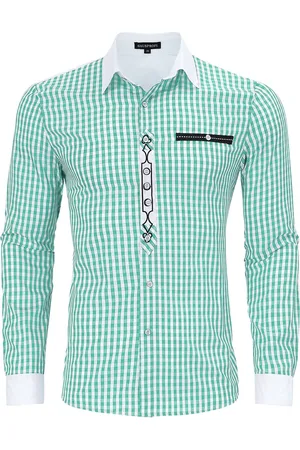 Merkloos Traditioneel overhemd slim fit heren geruit overhemd casual overhemd overhemd met lange mouwen geborduurd katoen - voor Oktoberfest, carnaval, zaken, vrije tijd S