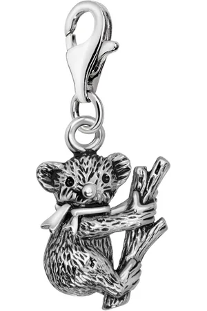 quiges – 925 - – Charm - Bedel - Hanger - 3D Koala met Tak - sterling - - karabijnslot - geschikt - voor - Zinzi, Thomas – Sabo - Ti Sento - Bedelarmband HC370