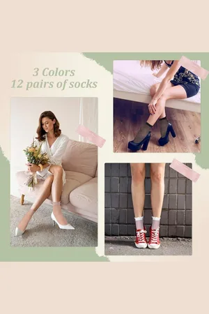 Merkloos 12 Pairs Sheer Ruffle Socks for Women - Ultra Thin Sheer Ankle Socks for Women Fashion (Black, White, Nude) - One Size