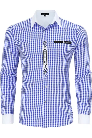 Merkloos Traditioneel overhemd slim fit heren geruit overhemd casual overhemd overhemd met lange mouwen geborduurd katoen - voor Oktoberfest, carnaval, zaken, vrije tijd M