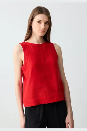 Jimmy Key Ronde Hals Mouwloze Geweven Linnen Blouse