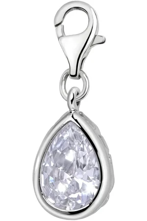 quiges – Charm – Hanger - Zirkonia Druppel - Verzilverd - karabijnslot - geschikt - voor - Bedelarmband - QHC171