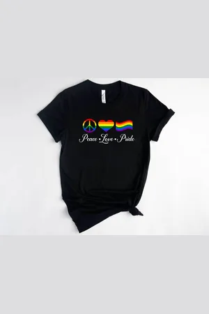 Bella + Canvas Lykke Peace Love Pride tshirt| LGBTQ+|Pride| Rainbow Heart Gay Pride Quote |Equality Shirt | Pride Month | Unisex T-shirt| |