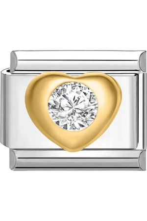 quiges Schakel - Bedel - 9mm - charms - zirkonia - hart - Geschikt voor - Nomination- armband - Schakelarmband - italy bedels armband