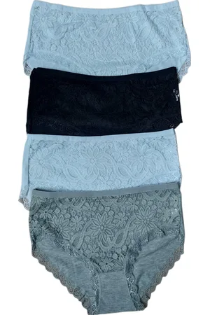 Merkloos Dames - Ondergoed - Slips - 95% Katoen - 4 Stuks - Met Kant - Normale Taille - Kleur - Wit, , Wit, Grijs