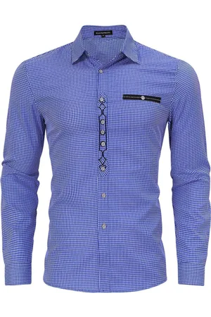 Merkloos Traditioneel overhemd slim fit heren geruit overhemd casual overhemd overhemd met lange mouwen geborduurd katoen - voor Oktoberfest, carnaval, zaken, vrije tijd S