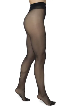 Bonnie Doon Dames Panty 30 Denier met Strass Steentjes Zwart maat L/XL - Chique Panty - Glimmende Steentjes - Brede Boord - Comfort - Strass Detail Tights - Feestelijk - - BP201902.101