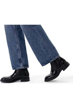 Manfield Dames - Zwarte leren chelsea boots