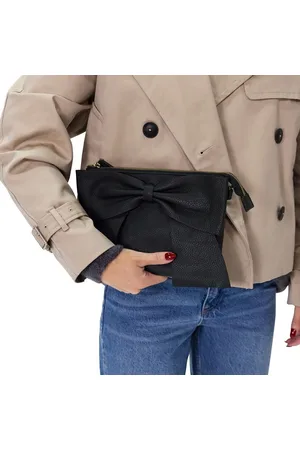Manfield Zwarte leren schoudertas met strik