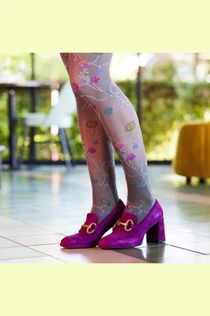 Bonnie Doon Bloemen Panty 80 Denier Grijs Dames maat S/M - Bloemen Print - Gladde Naden - Maximaal Draagcomfort - Floral Tights - Chique Panty - Feestelijk - Gebloemd - Kleurrijk - Bloemenprint - - BP221906.169