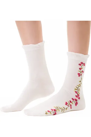 Steven Retro sokken met ruches-bloemenprint-zacht & naadloos katoen-2 paar-maat 35-37