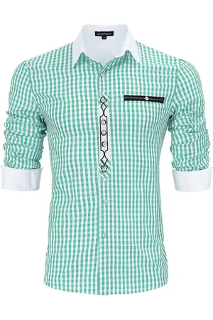 Merkloos Traditioneel overhemd slim fit heren geruit overhemd casual overhemd overhemd met lange mouwen geborduurd katoen - voor Oktoberfest, carnaval, zaken, vrije tijd XXL