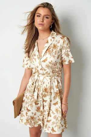 Merkloos Jurk met knoopjes - shirt jurk - jurk met bloemen - korte jurk