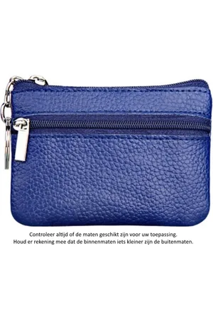 Merkloos Knal Leren Autosleutel etui met sleutelring - 10.5 x 7 cm - Lederen autosleutel beschermhoes - Car Key Wallet - Portemonnee - Hard Blue