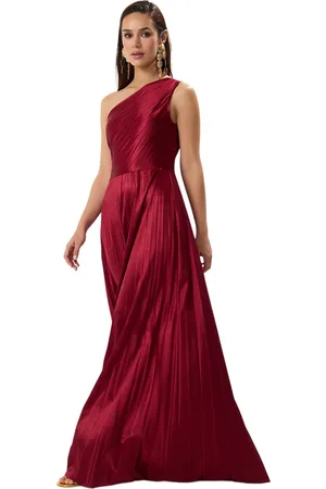 Trendyol Bourgondische Effen Rok Met Opening Bij De Taille, Geplooide Gebreide Satijnen Maxi-Avondjurk Voor De Nacht, Afstudeerjurk Tprss25Ae00161