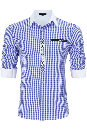 Merkloos Traditioneel overhemd slim fit heren geruit overhemd casual overhemd overhemd met lange mouwen geborduurd katoen - voor Oktoberfest, carnaval, zaken, vrije tijd S