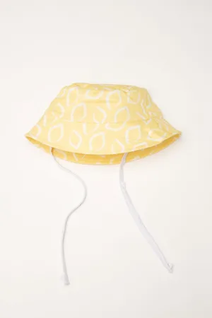 Ducksday UV-werend zonnehoedje voor baby - met lintjes - UPF50+ - Katoen - Lemonade - Licht met citroen - maat 86/92