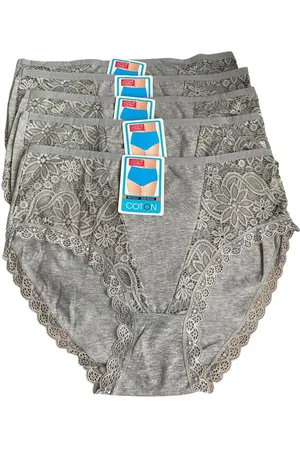 Merkloos Dames katoenen slips 5- pack met kant 4315 XXXXL 46-48 grijs