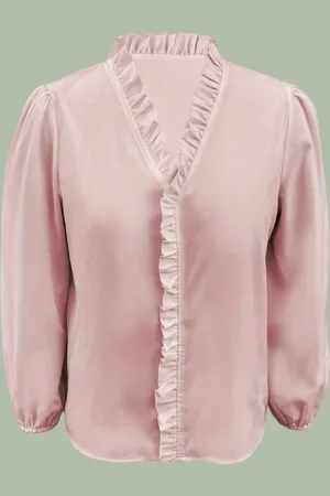 Merkloos Blouse shirt met sierlijke kraag XL