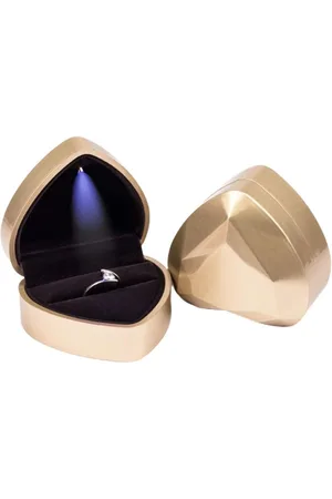 Merkloos Hartvormige Ring Geschenkdoos met LED-licht Fluwelen Oorbellen Sieradendoosje - Verlovingsringdoosjes voor Voorstel Bruiloft Valentijnsdag Verjaardag Kerstmis (gouden)