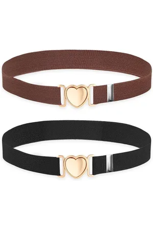 Merkloos Set of 2 Girls Belts Size 48-70 cm Cute Heart Buckle Belt for Girls Adjustable Elastic Belt for Kids Dresses Trousers Jeans Black Brown. 2 Piece