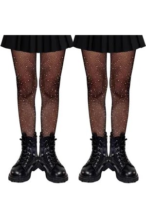 Merkloos 2 paar netkousen met strass-steentjes voor meisjes - panty met netpatroon voor gymnastiek, cosplay, ballet, party, dansshows.