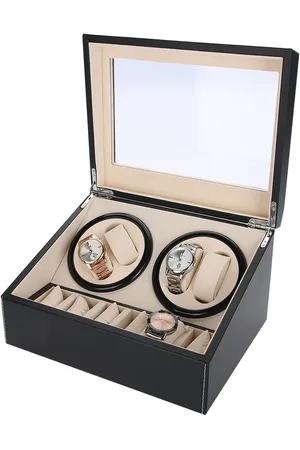 Merkloos Automatische Horloge Winder met 4 Roterende Compartimenten en 6 Opbergplaatsen - Stijlvolle PU Leren Horloge Box voor Thuis en Winkels
