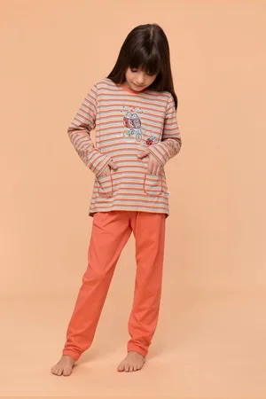 Woody Pyjama meisjes/dames - gestreept - lieveheersbeestje - 251-10-PLG-S/904 - maat 140