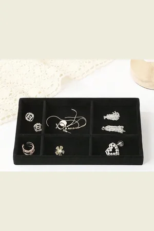 Merkloos Sieraden opberger - Zwart - 6 vaks - Fluweel - Lade / Kast Organiser - Oorbellen - Ringen - Armbanden - Ketting - Losse sieraden - Grote sieraden - Jewellery