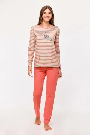 Woody Pyjama meisjes/dames - gestreept - lieveheersbeestje - 251-10-PLG-S/904 - maat S