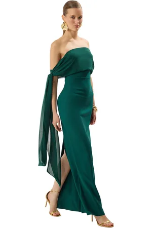 Trendyol Lichtblauwe Carmen Kraag Geweven Lange Elegante Avondjurk Tprss25Ae00115