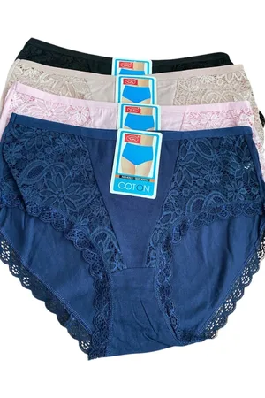 Merkloos Dames katoenen slips 4- pack met kant 4315 XXXL 44-46