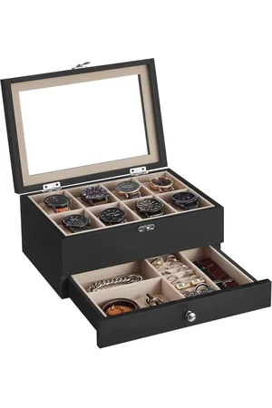 Merkloos Massieve Houten Horlogebox met 8 Vakken en Glazen Deksel - Perfect voor Sieraden en Horloges