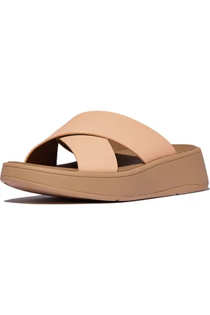 FitFlop F-Mode Leather Flatform Cross Slides