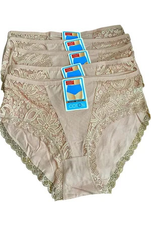 Merkloos Dames katoenen slips 5- pack met kant 4315 XXXXL 46-48 oudroze