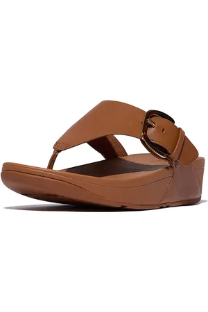 FitFlop Lulu Resin-Buckle Leather Toe-Post Sandals