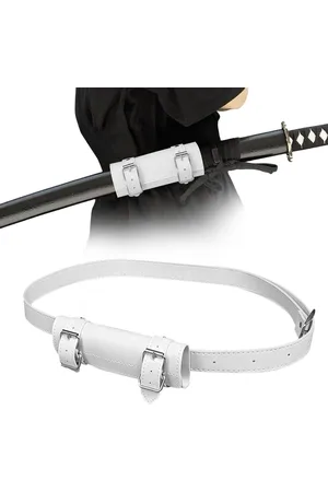 Merkloos Zwaardhouder met riem: 105 cm katana-riem van PU voor imitaties cosplay en samurai liefhebbers wit