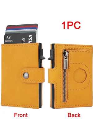 Merkloos Luxe Carbon Fiber Herenportemonnee voor Airtag - Slanke, Minimalistische Mini Kaarthouder - Gele Portemonnee met Air Tag Tracker - Stijlvol, Compact, Veilige Opslag voor Creditcards