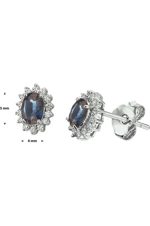 Sense Jewelry Oorknoppen Saffier Diamant 0.19ct(2x0.095) H Si Halo